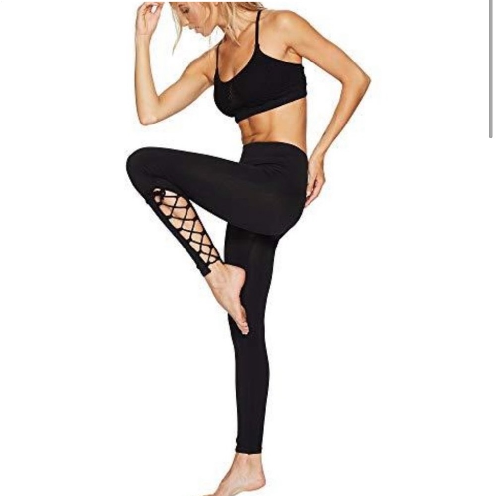 FP Movement Anthropologie On Tour Black Lace Up Leggings XS/S